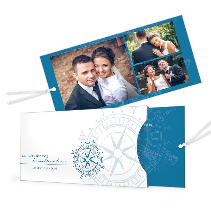 Maritime Danksagung zur Hochzeit als Einsteckkarte in Blau